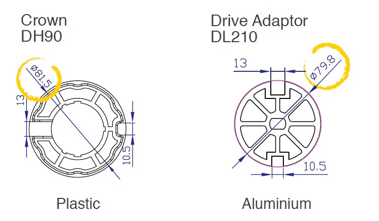 83mm Motorized Roller Door Install Parts Steel Roller Tube Parts 45mm 50N Tubular Motor Crown Drive Wheel Adapter Bracket